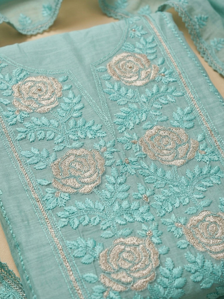 Sky Blue  Chanderi Unstitched Dress Material