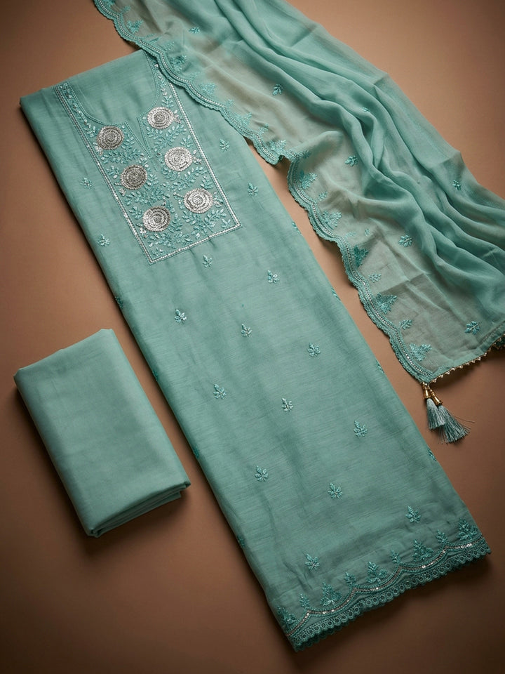 Sky Blue  Chanderi Unstitched Dress Material