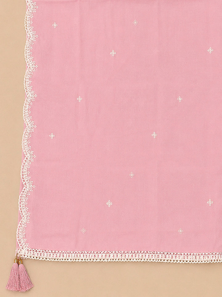 Peach Embroidery Chanderi Unstitched Dress Material