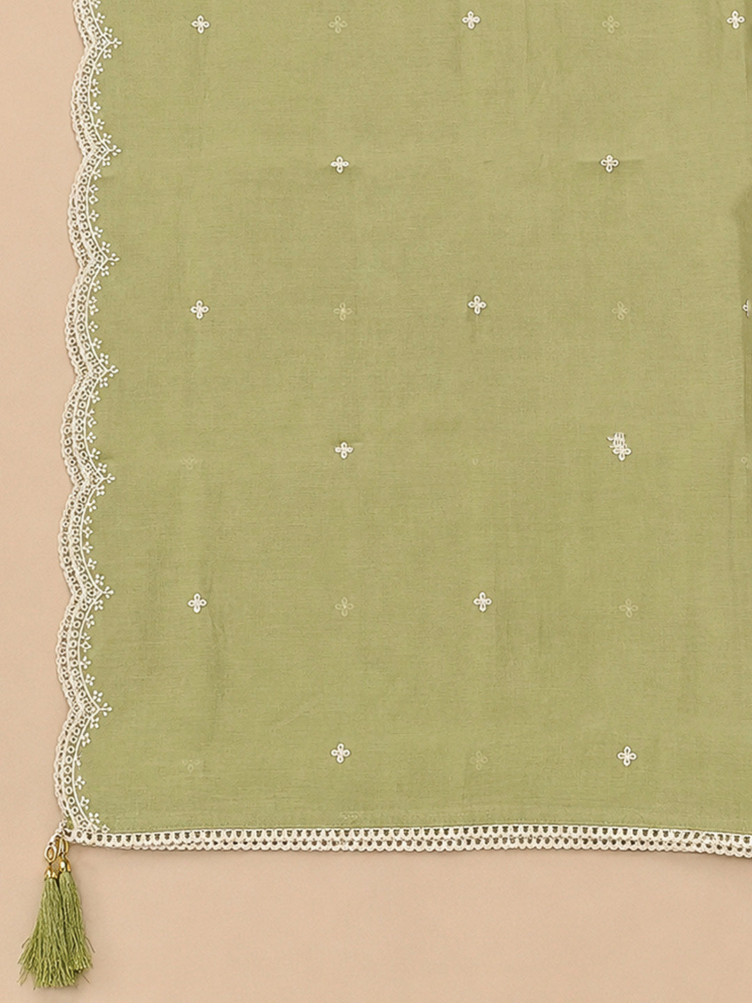 Pista Green Embroidery Chanderi Unstitched Dress Material