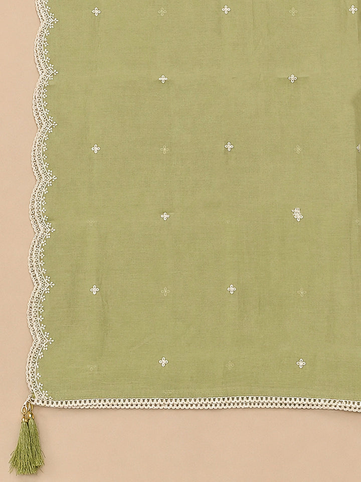 Pista Green Embroidery Chanderi Unstitched Dress Material