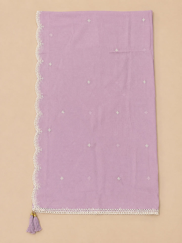 Purple Embroidery Chanderi Unstitched Dress Material