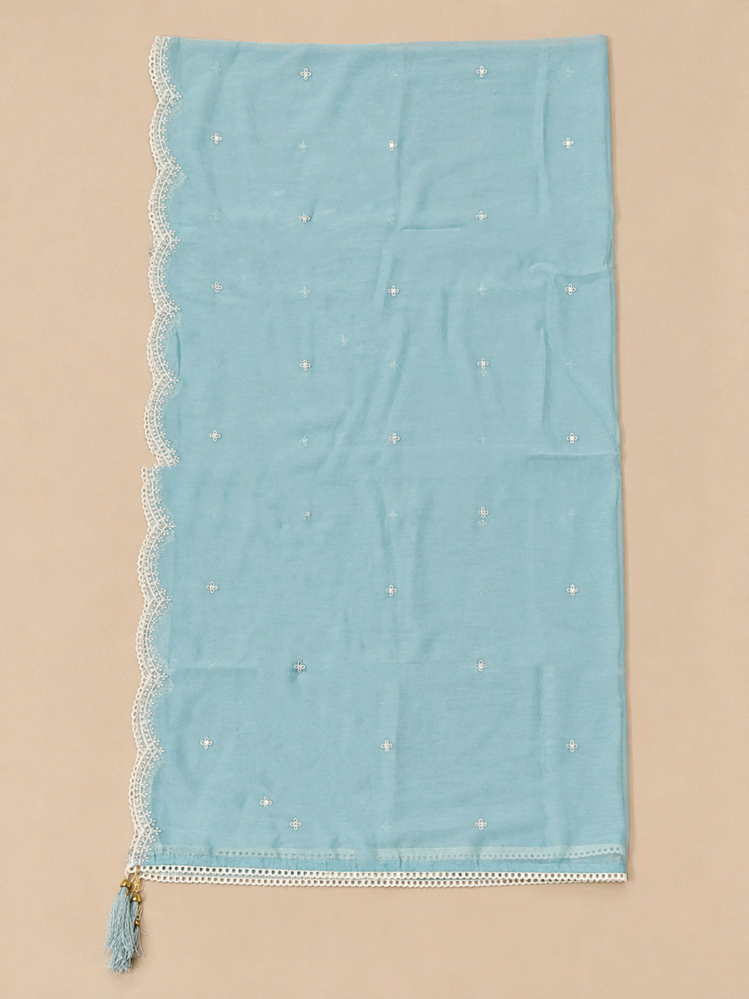 Sky Blue Embroidery Chanderi Unstitched Dress Material