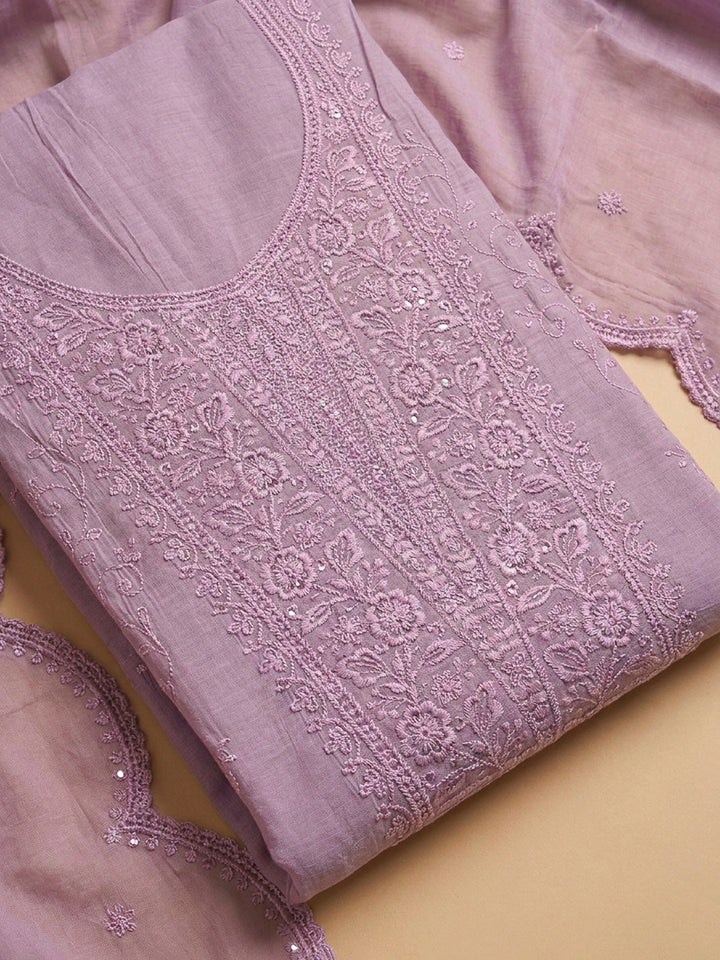 Lavender Embroidery Chanderi Unstitched Dress Material