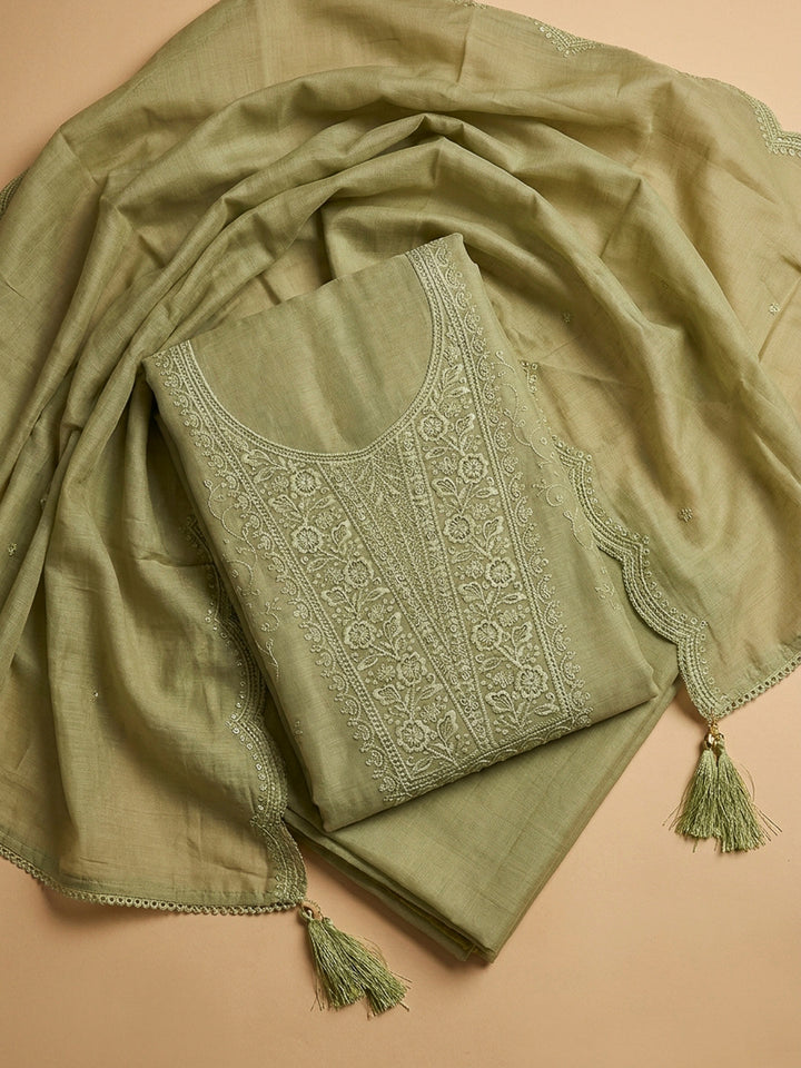 Mehndi Embroidery Chanderi Unstitched Dress Material