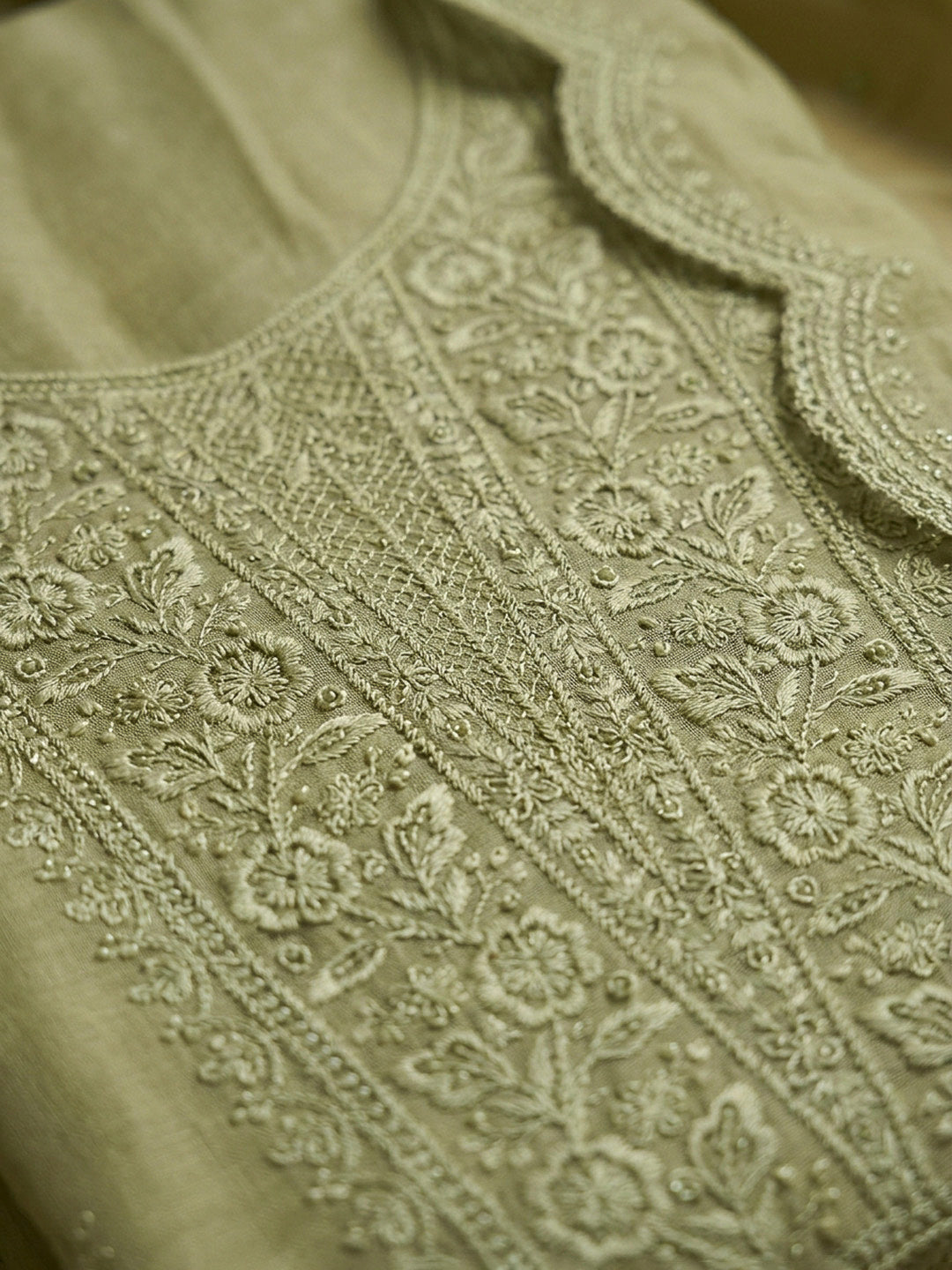 Mehndi Embroidery Chanderi Unstitched Dress Material