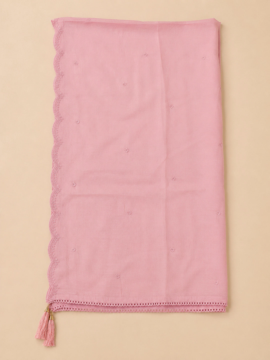 Peach Embroidery Chanderi Unstitched Dress Material