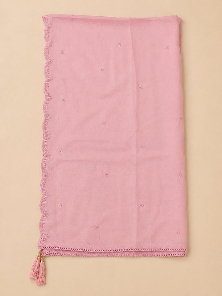 Peach Embroidery Chanderi Unstitched Dress Material