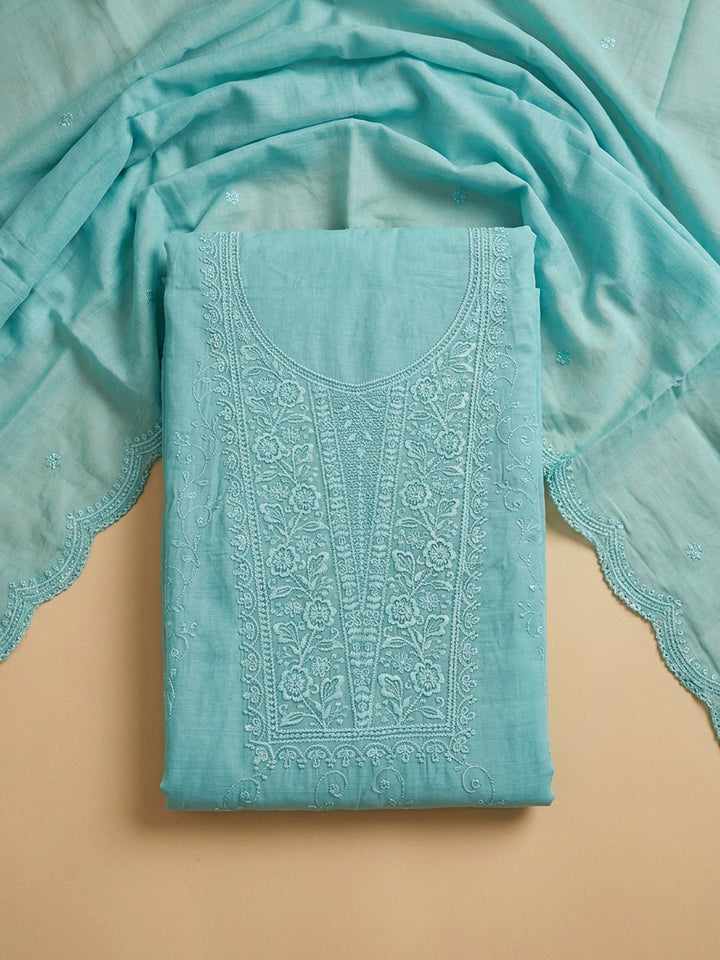 Sea Green Embroidery Chanderi Unstitched Dress Material