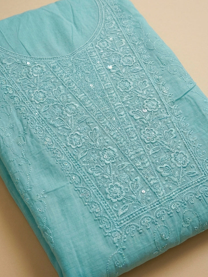 Sea Green Embroidery Chanderi Unstitched Dress Material