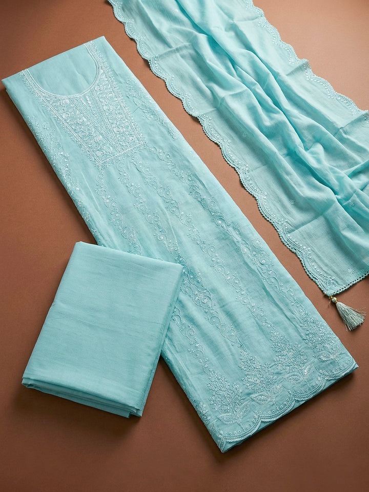 Sea Green Embroidery Chanderi Unstitched Dress Material