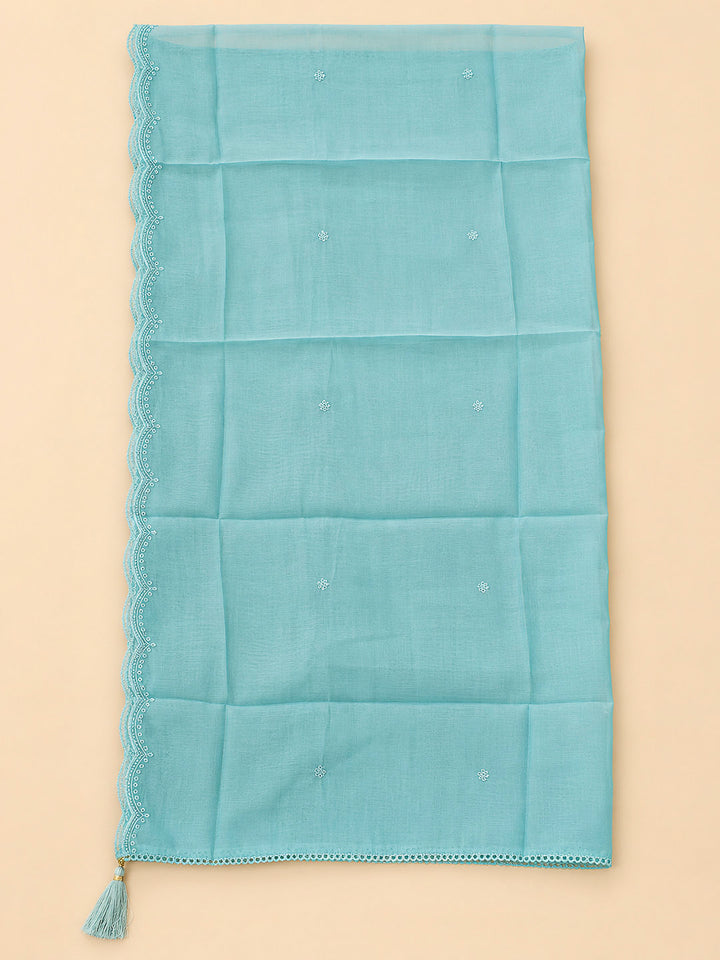 Sea Green Embroidery Chanderi Unstitched Dress Material