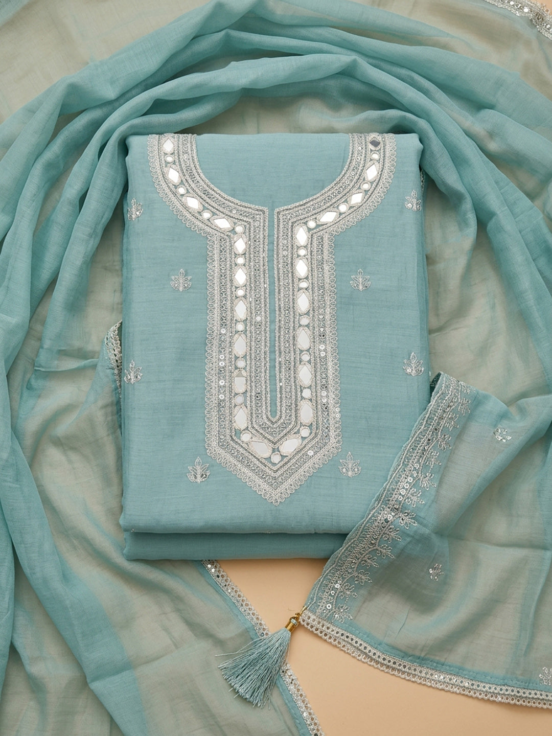Blue Lt  Chanderi Unstitched Dress Material
