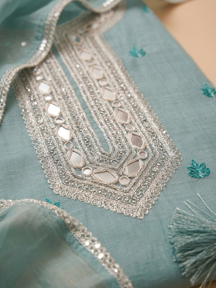 Blue Lt  Chanderi Unstitched Dress Material