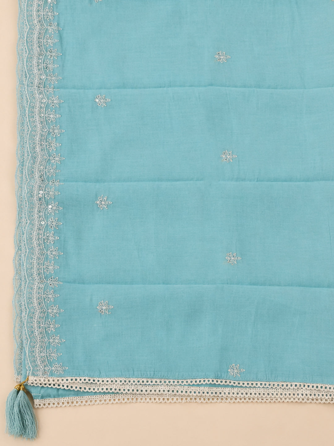 Blue Lt  Chanderi Unstitched Dress Material