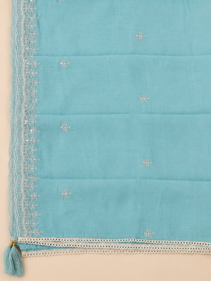 Blue Lt  Chanderi Unstitched Dress Material