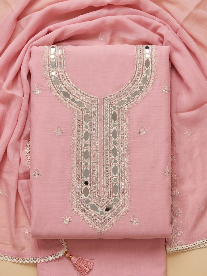 Peach  Chanderi Unstitched Dress Material