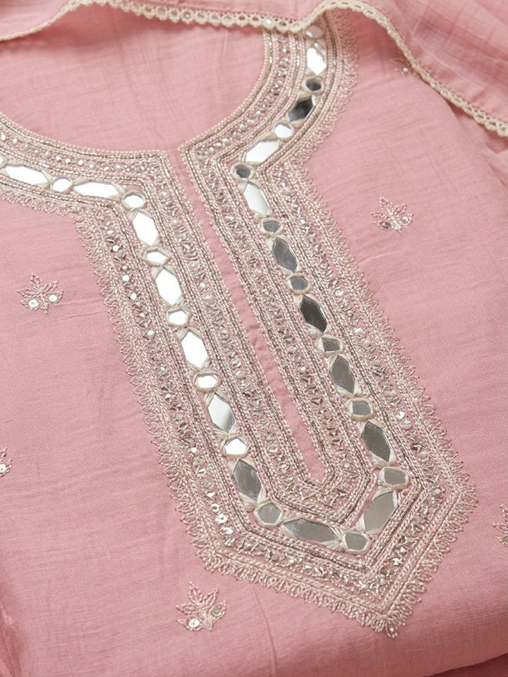 Peach  Chanderi Unstitched Dress Material