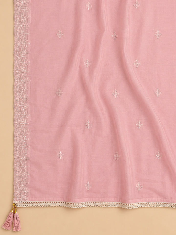 Peach  Chanderi Unstitched Dress Material