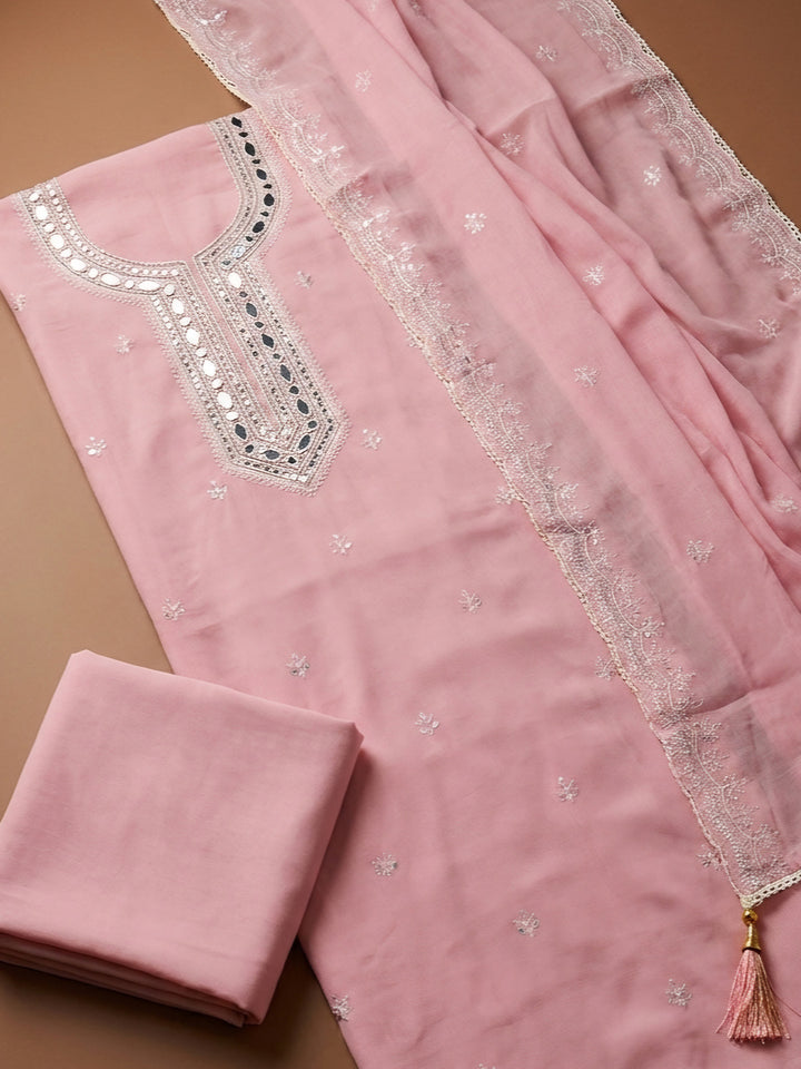 Peach  Chanderi Unstitched Dress Material