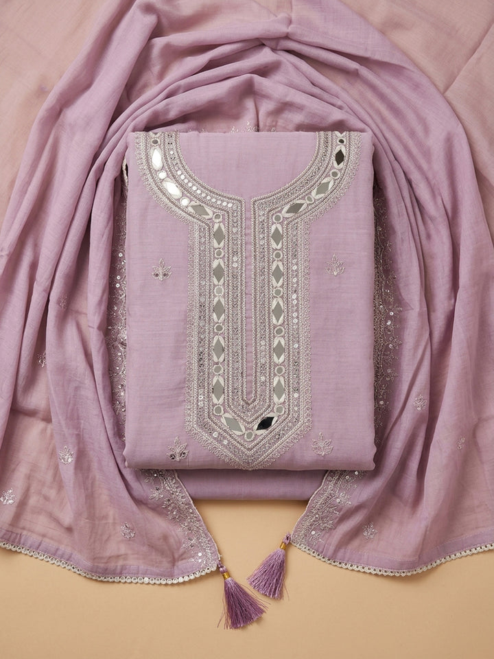 Pink Lavender  Chanderi Unstitched Dress Material