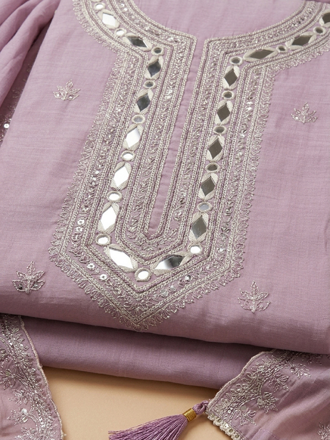 Pink Lavender  Chanderi Unstitched Dress Material