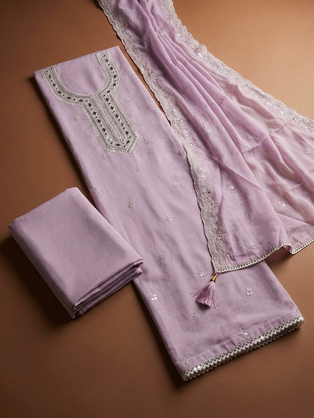 Pink Lavender  Chanderi Unstitched Dress Material