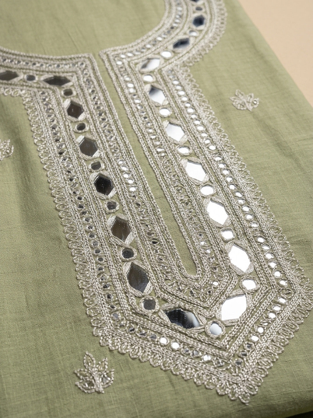 Pista Green  Chanderi Unstitched Dress Material