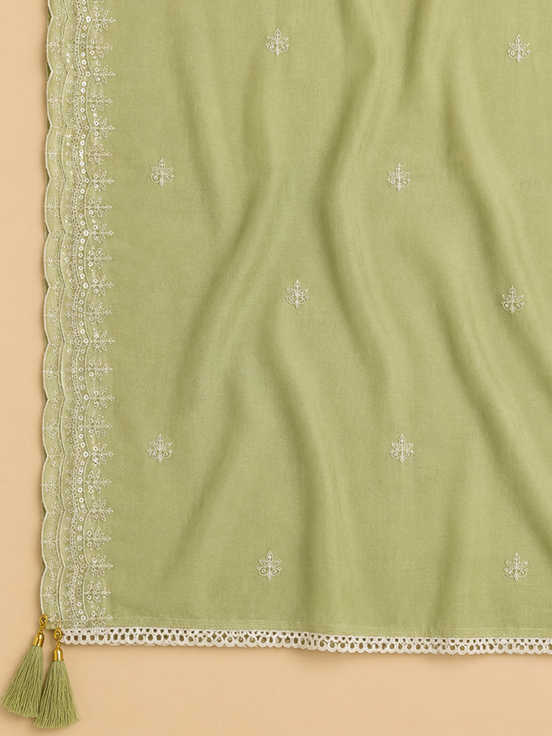 Pista Green  Chanderi Unstitched Dress Material