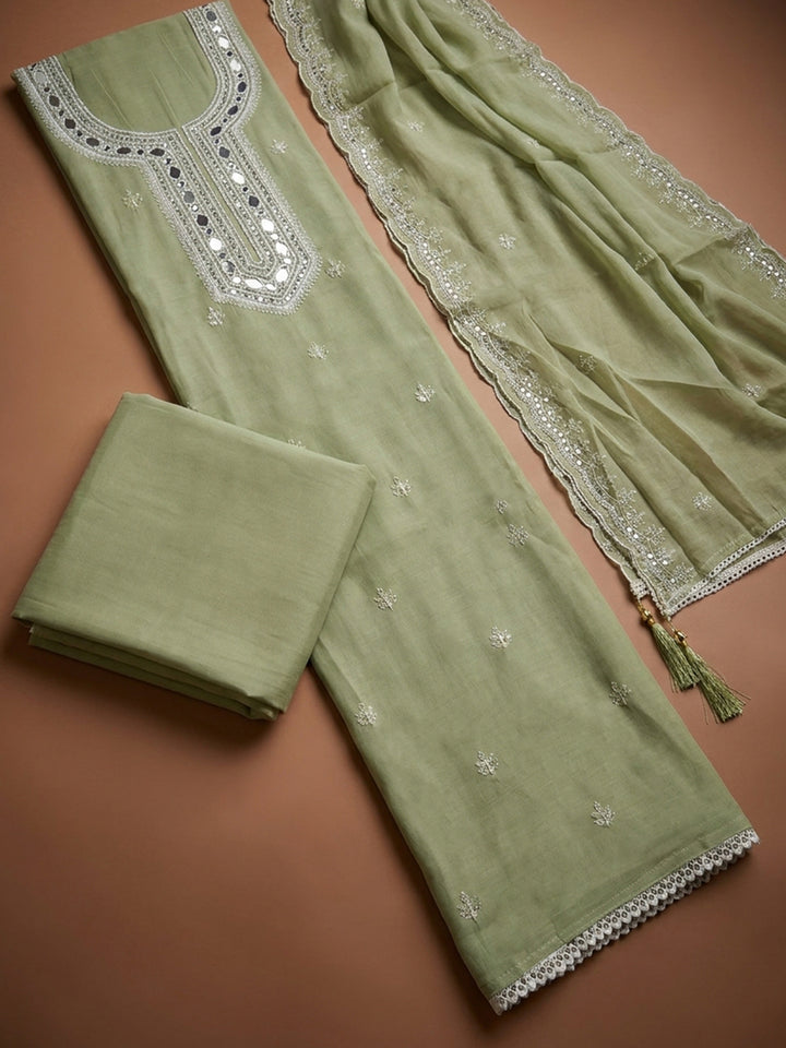 Pista Green  Chanderi Unstitched Dress Material