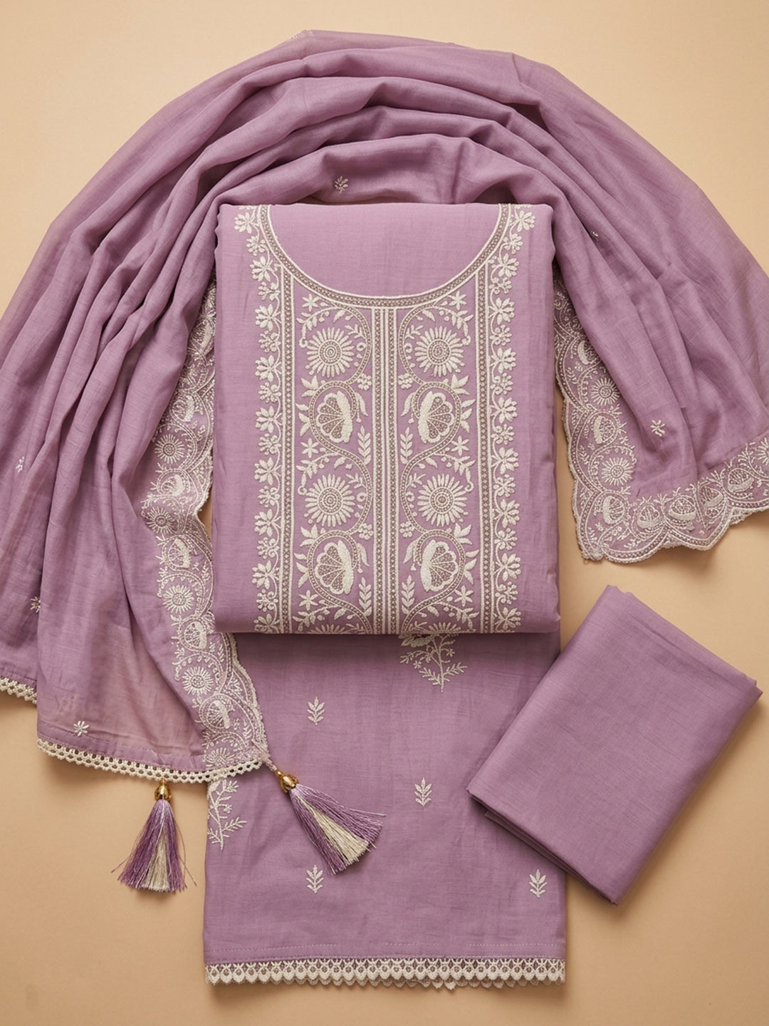 Lavender  Chanderi Unstitched Dress Material
