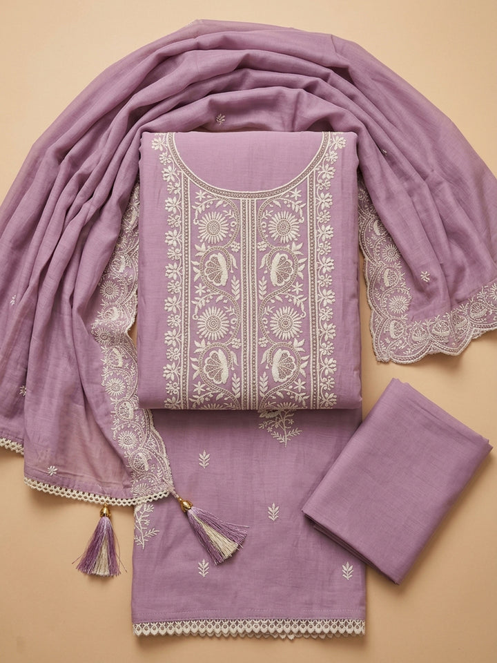 Lavender  Chanderi Unstitched Dress Material