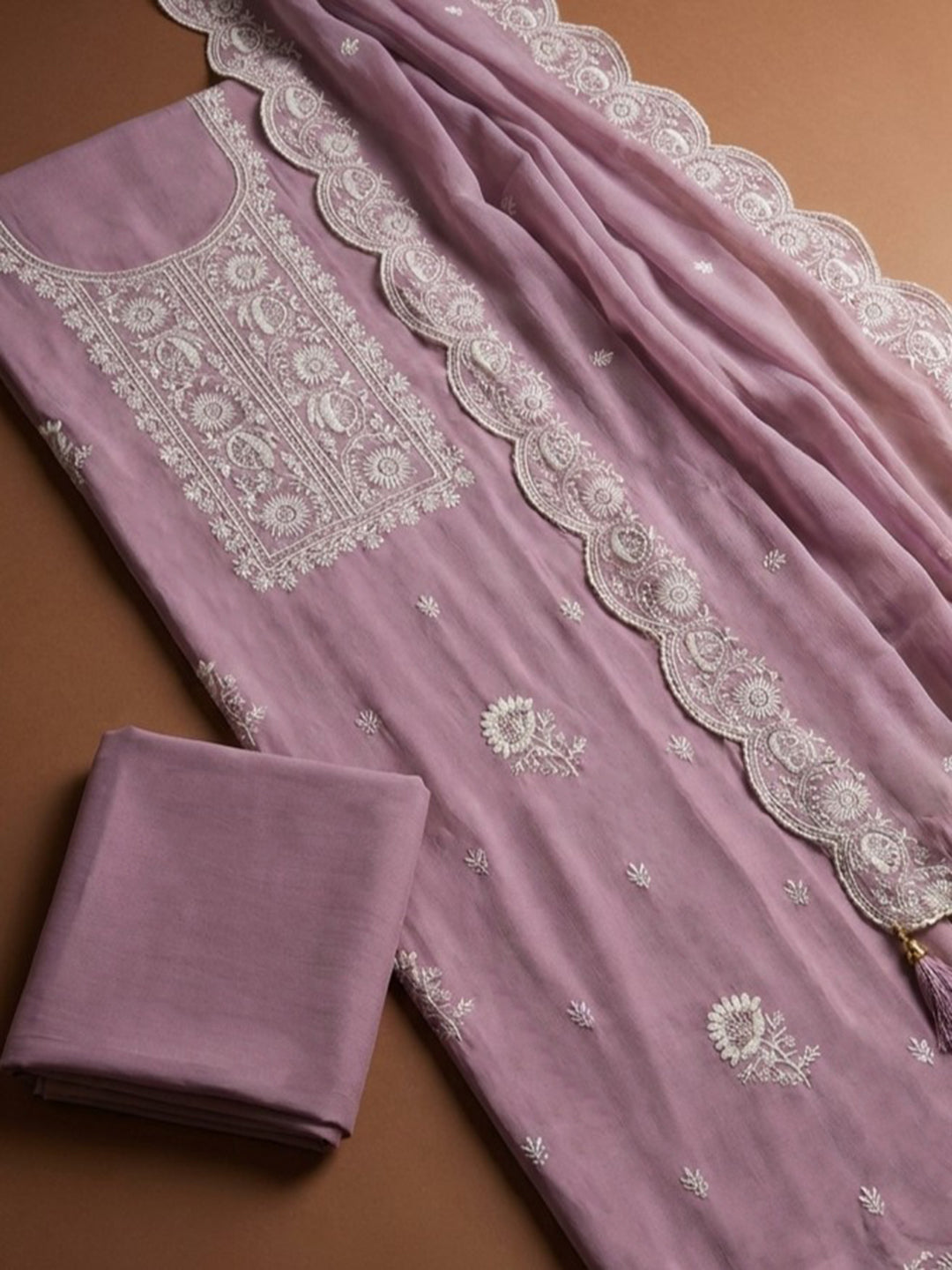 Lavender  Chanderi Unstitched Dress Material