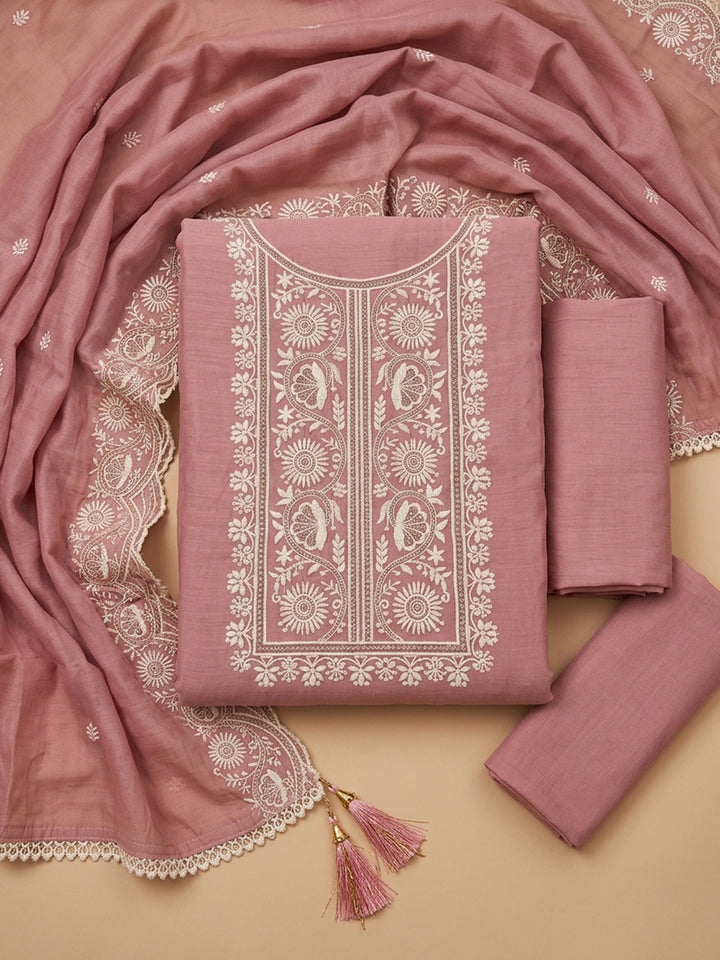 Peach  Chanderi Unstitched Dress Material