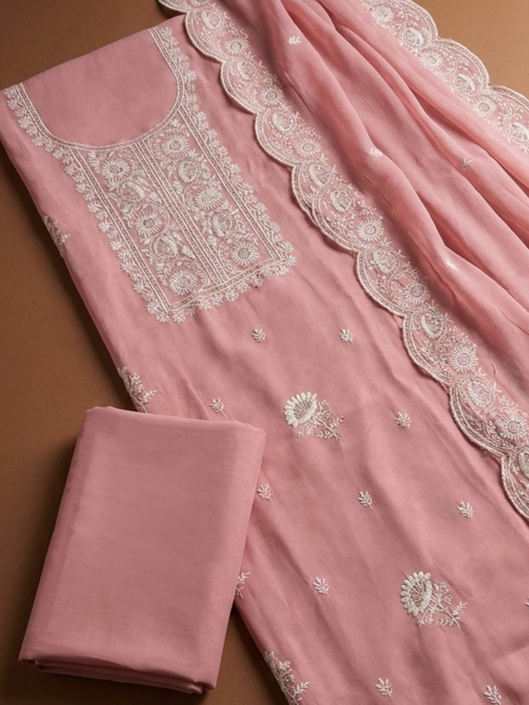 Peach  Chanderi Unstitched Dress Material
