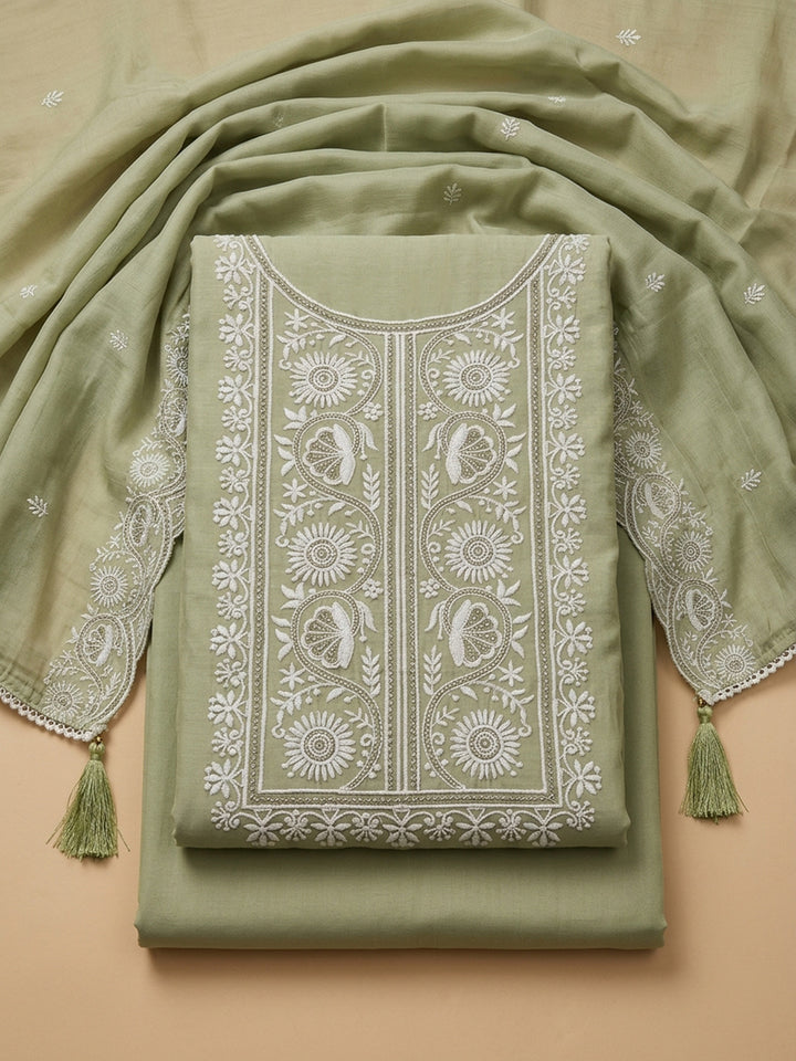 Pista Green  Chanderi Unstitched Dress Material