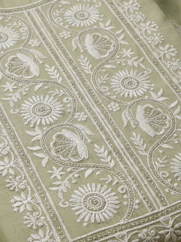 Pista Green  Chanderi Unstitched Dress Material