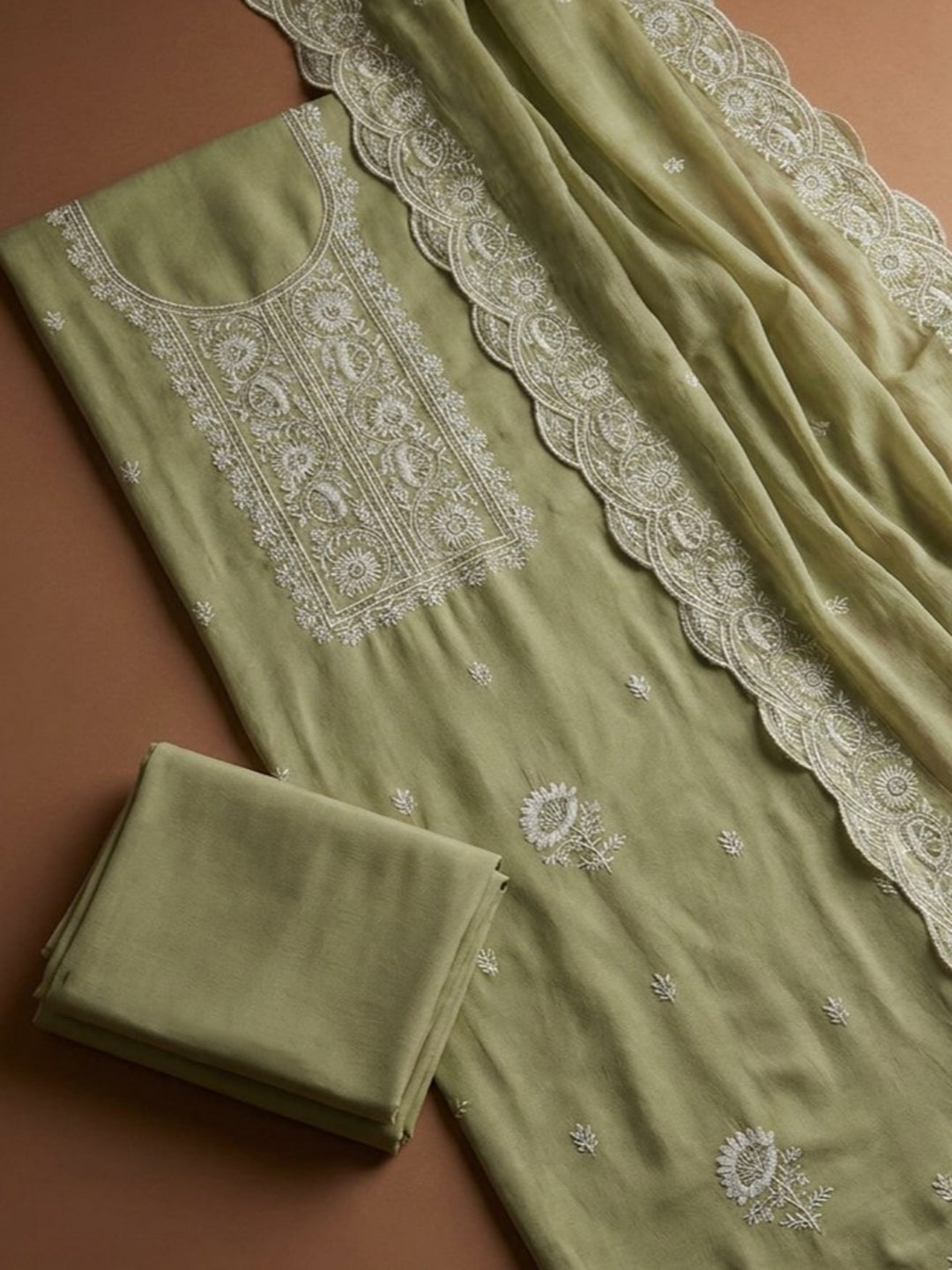 Pista Green  Chanderi Unstitched Dress Material