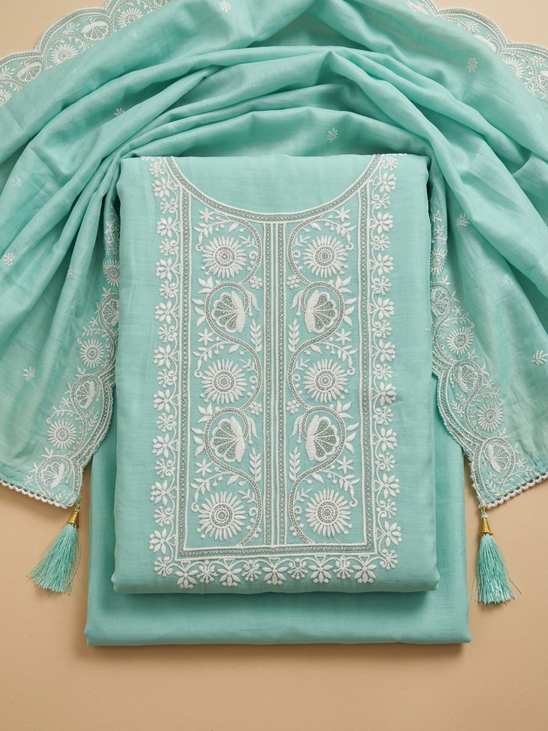 Sky Blue  Chanderi Unstitched Dress Material