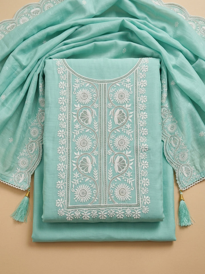 Sky Blue  Chanderi Unstitched Dress Material