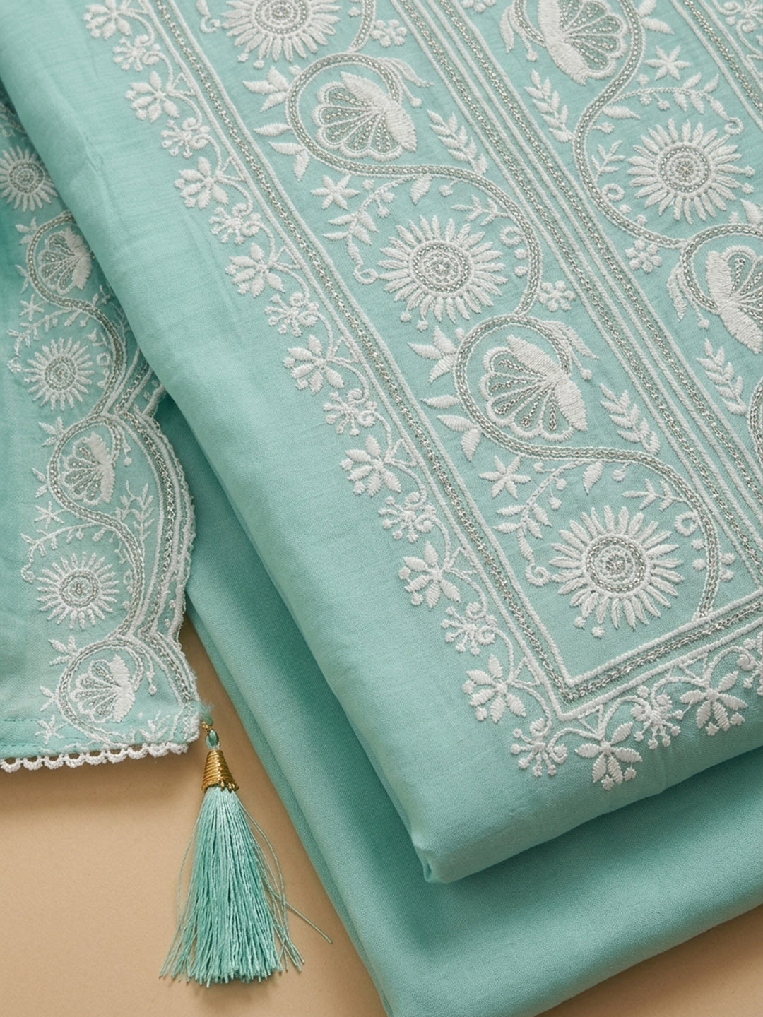 Sky Blue  Chanderi Unstitched Dress Material