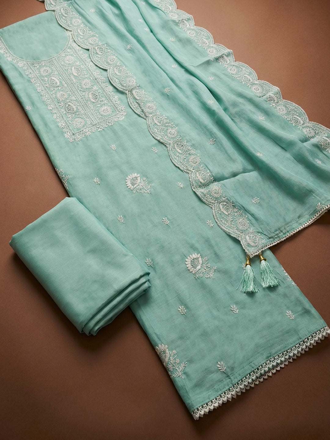 Sky Blue  Chanderi Unstitched Dress Material