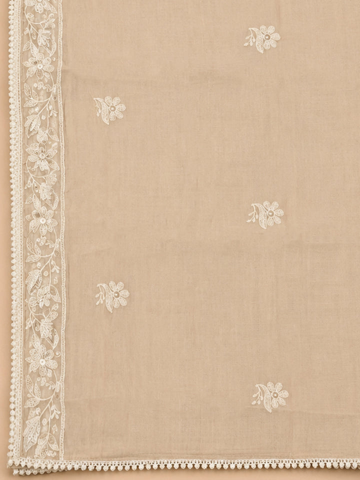 Beige  Chanderi Unstitched Dress Material
