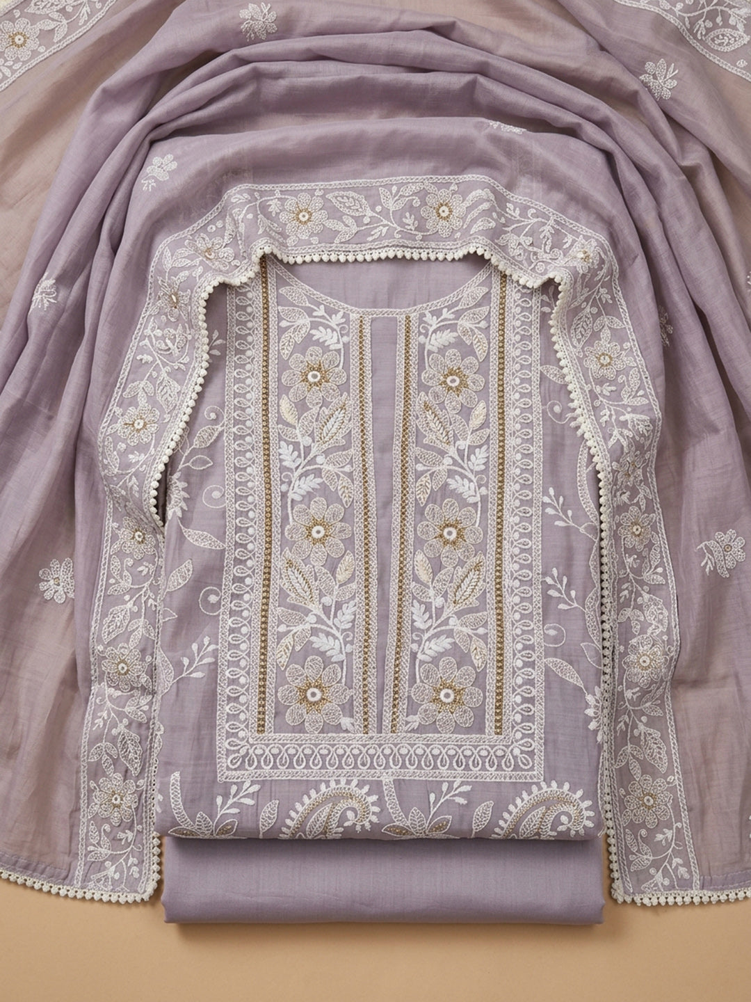 Lavender  Chanderi Unstitched Dress Material