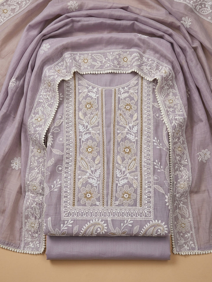 Lavender  Chanderi Unstitched Dress Material