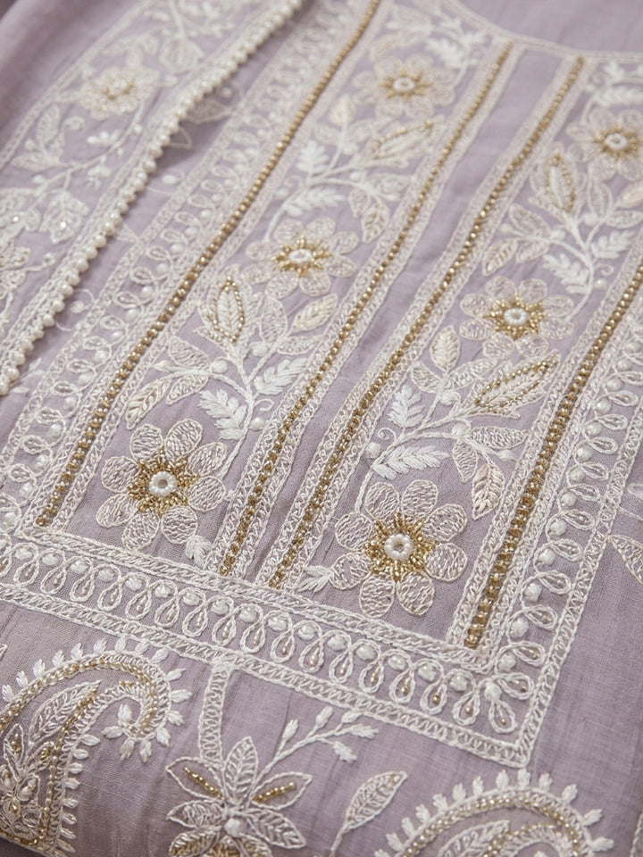 Lavender  Chanderi Unstitched Dress Material