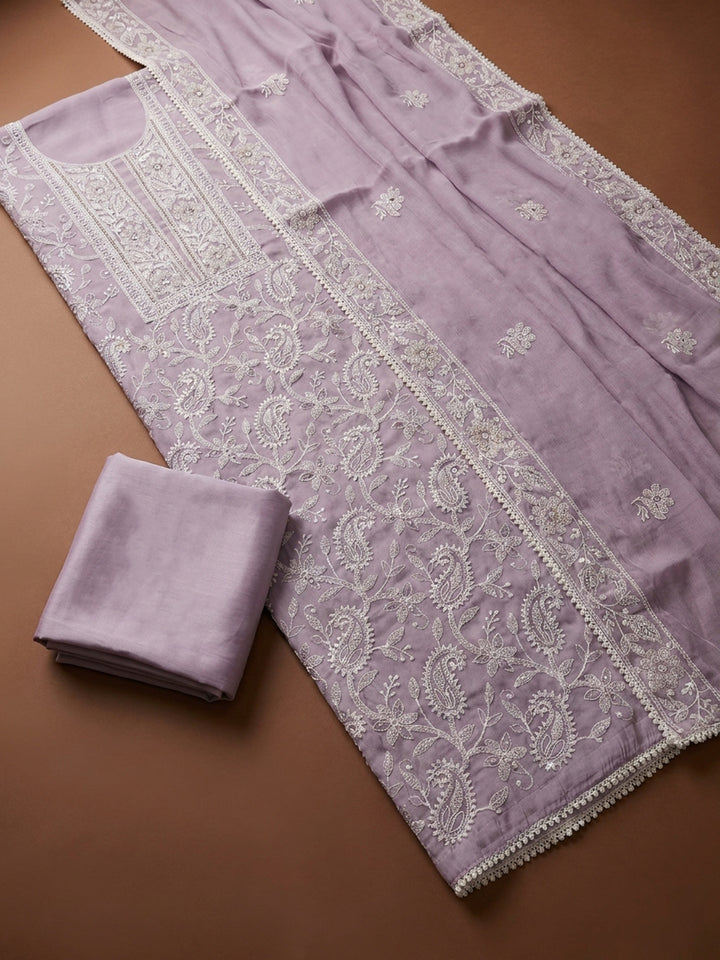 Lavender  Chanderi Unstitched Dress Material