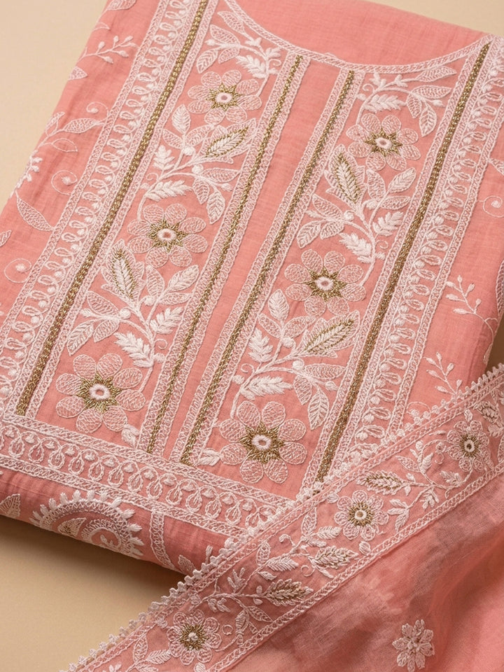 Peach  Chanderi Unstitched Dress Material