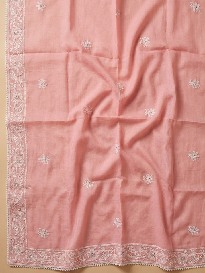 Peach  Chanderi Unstitched Dress Material