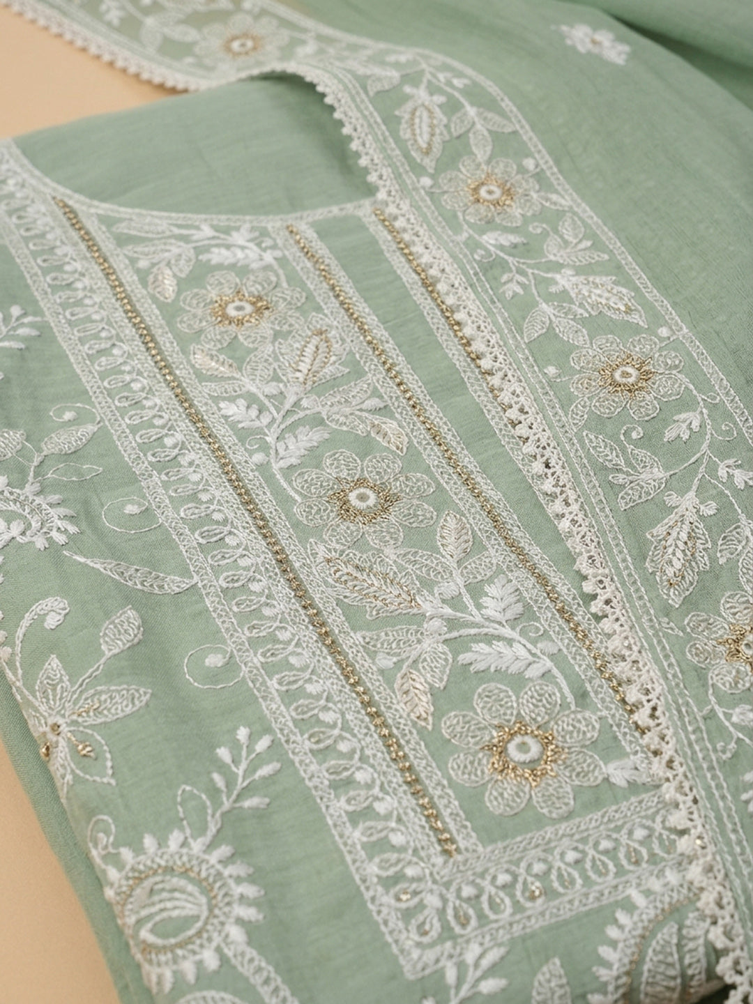 Sea Green  Chanderi Unstitched Dress Material